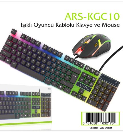 Auris ARS-KGC10 RGB Işıklı Kablolu Oyuncu Klavye & Mouse Seti